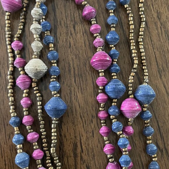 Noonday Collection Pink, Purple & Gray Paper Bead Necklace - SO PRETTY - Picture 3 of 4